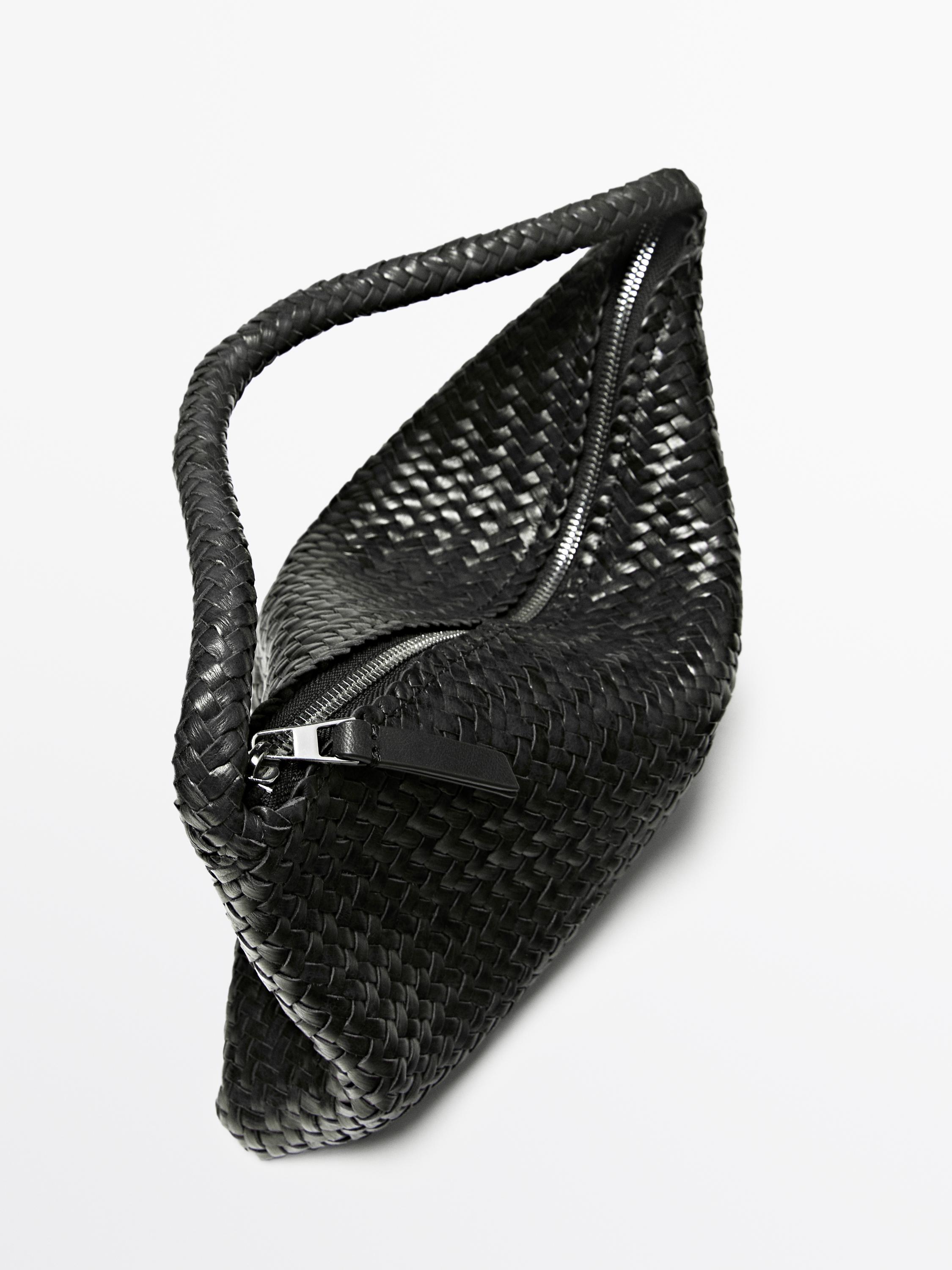 Small braided leather shoulder bag